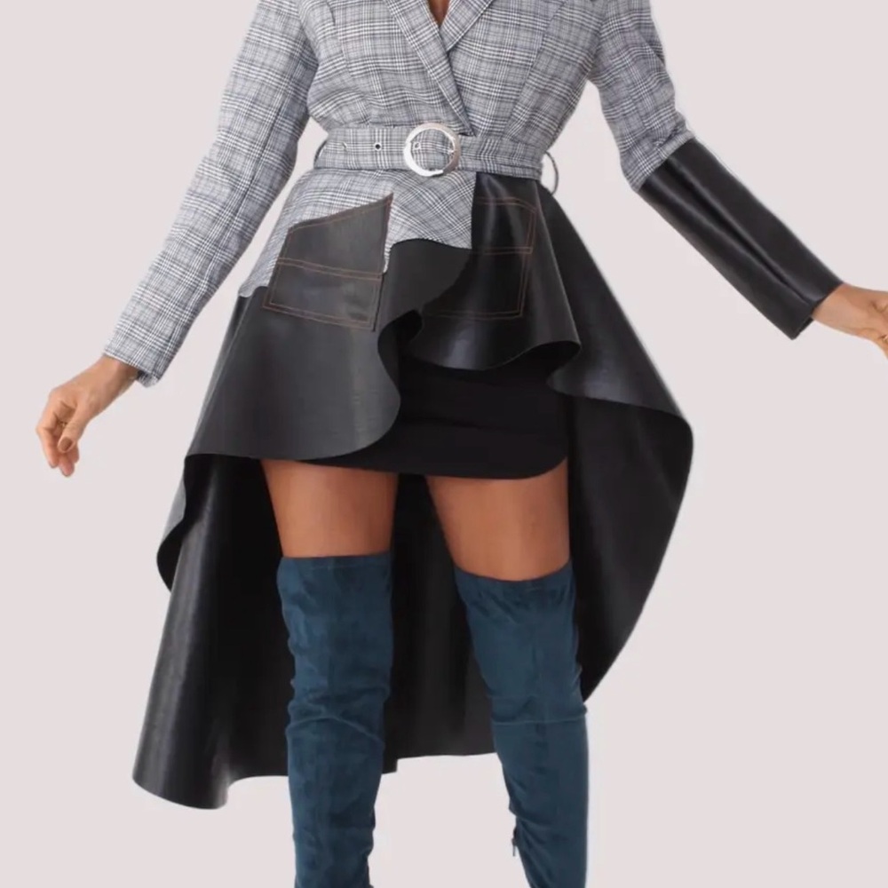 Asymmetric Black Faux-Leather High-Low Skirt